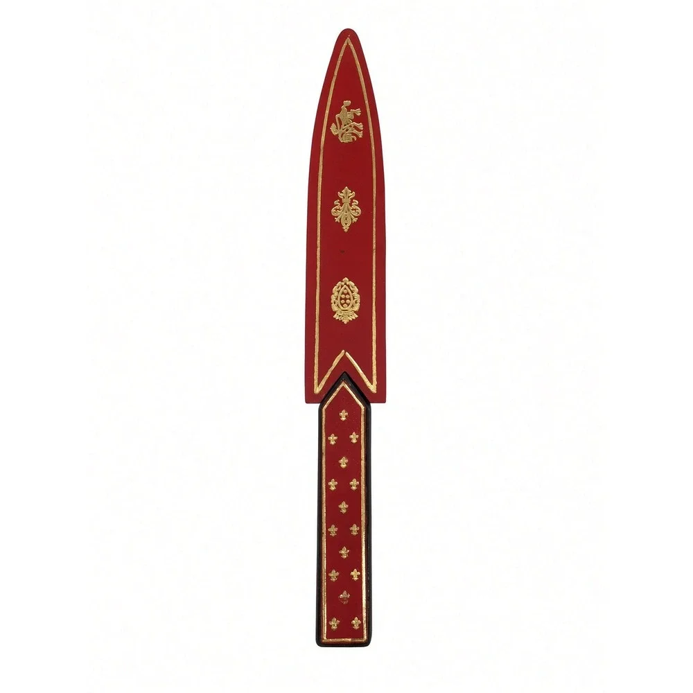 Vintage Italian Florentine Leather Letter Opener Gold Gilt Fleur De Lis Red Set